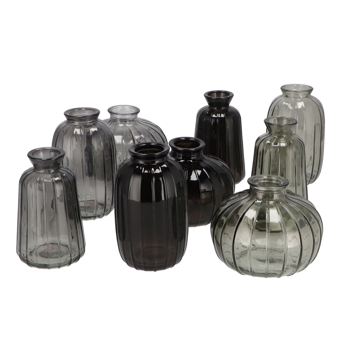 <h4>Dayah Shade Of Grey Glass Bottle S/3 7x11cm</h4>