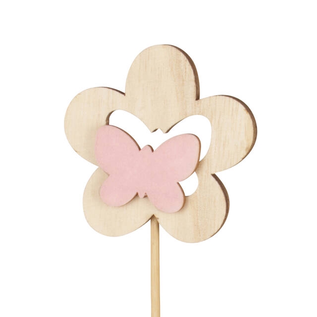 <h4>Pick flower wood+velvet 7cm+12cm stick pink</h4>