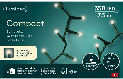 LED COMPACT LIGHTS BUIT GREEN CABLE 350LAMPS WARMWHITE 7,5M