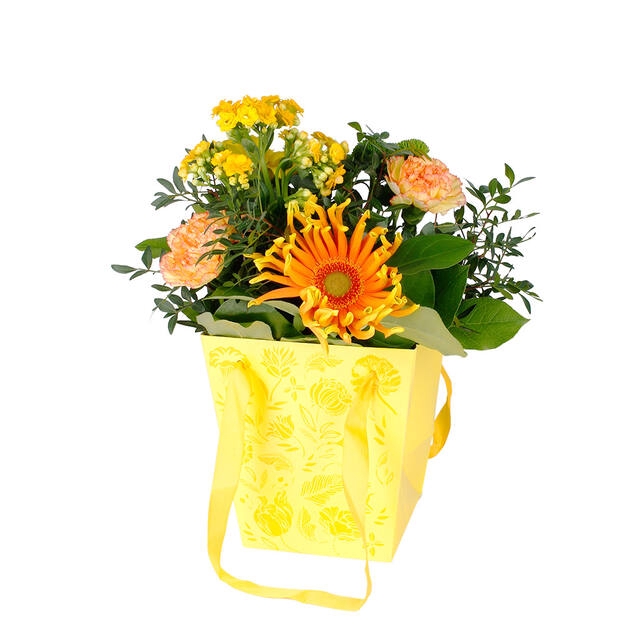 Bag Floral cardboard 16x12xH18cm yellow