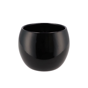 Ceramic Orchid Pot Black Shiny Wide 16x14cm