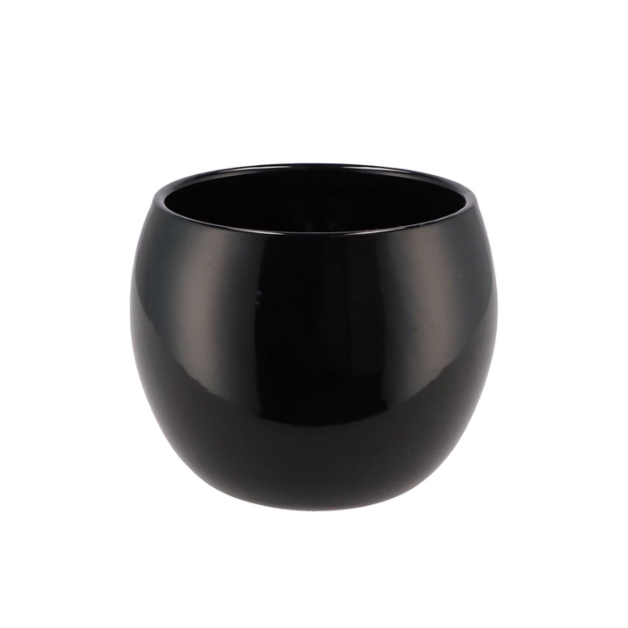 <h4>Ceramic Orchid Pot Black Shiny Wide 16x14cm</h4>