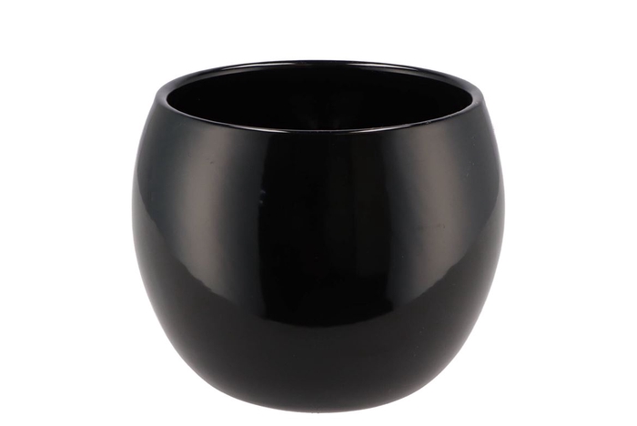 Ceramic Orchid Pot Black Shiny Wide 16x14cm