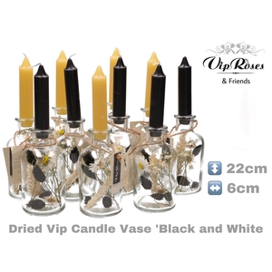 DRIED VIP CANDLE VASE  BL & WH