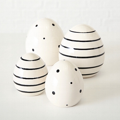 Decorative object Finn, 2 ass., Egg, H 11 cm, Stoneware, Dotted, Striped stoneware colour-mix