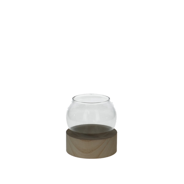 <h4>Glass fishbowl+foot wood d10 12cm</h4>