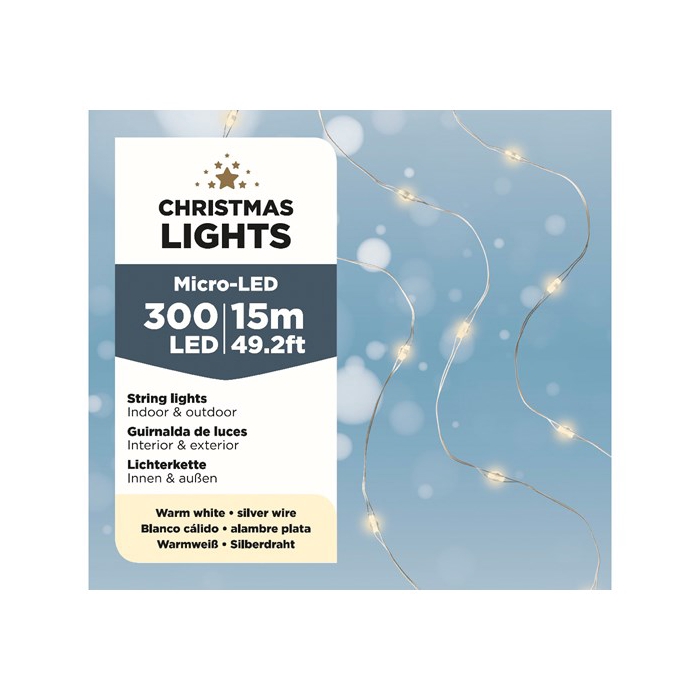 <h4>MICRO LED BUDGET LIGHTS BUITEN SILVER WIRE - 300LAMPS WARMWHITE 1495CM</h4>