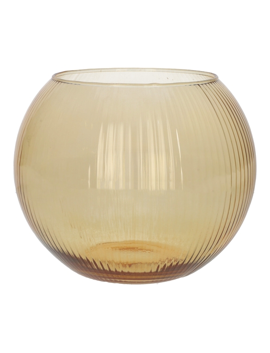 DF02-883917900 - Glass bowl Alverda Lines d12/19xh15.5 apricot cream