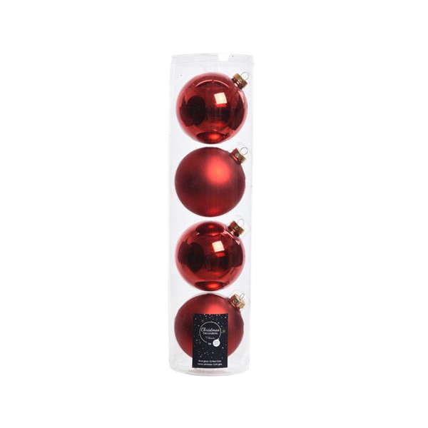 KERSTBAL GLASS 100MM CHRISTMASRED 4PCS