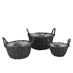 Wicker Basket With Ears Black Bowl Set 3dlg 27x13cm