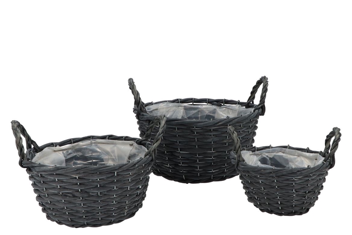 <h4>Wicker Basket With Ears Black Bowl Set 3dlg 27x13cm</h4>