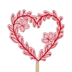 Bijsteker hart Romeo hout 6x5,6cm+12cm stok roze