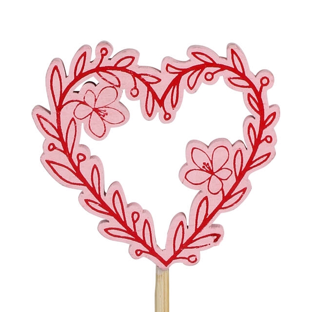 <h4>Pick heart Romeo wood 6x5,6cm+12cm stick pink</h4>