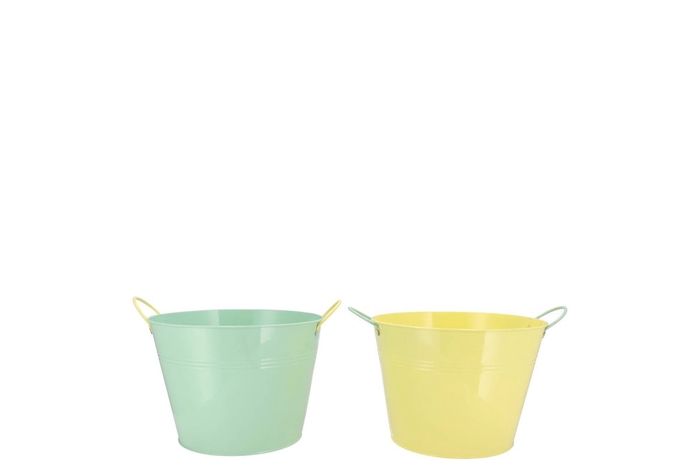 Zinc Basic Pastel Green/yellow Ears Bucket 13x12cm