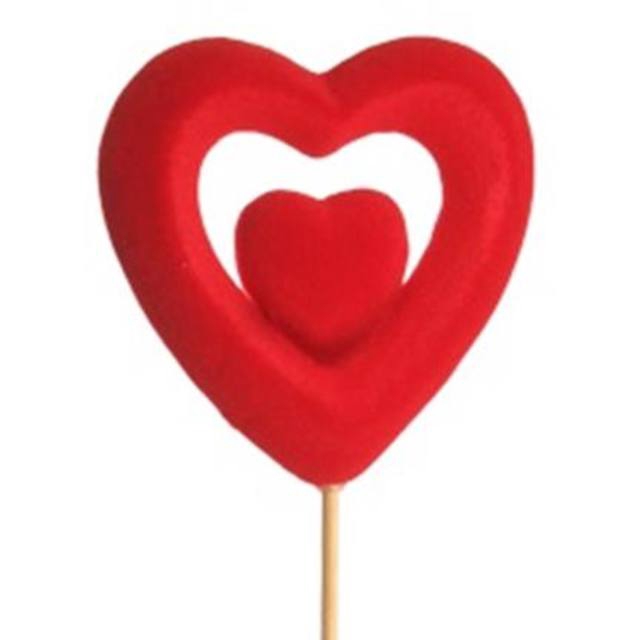 <h4>Stick heart double flock 7x7cm red</h4>