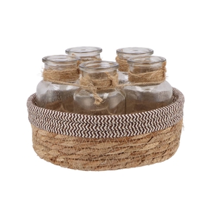 Seagrass Straw Basket 5 Bottles Brown/white 25x14 Nm