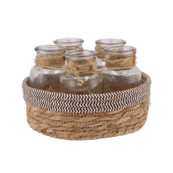 <h4>Seagrass Straw Basket 5 Bottles Brown/white 25x14 Nm</h4>