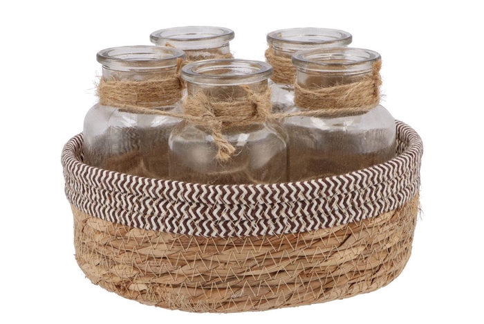 <h4>Seagrass Straw Basket 5 Bottles Brown/white 25x14 Nm</h4>