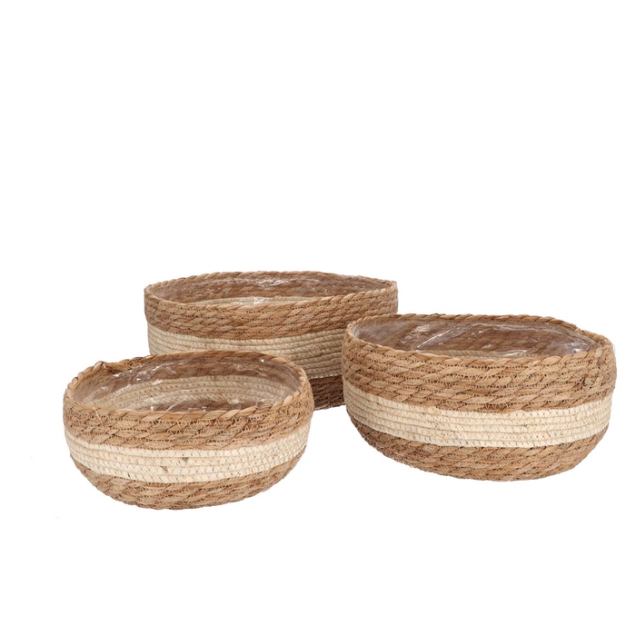 <h4>Seagrass Laos Straw Basket Natural Cream Stripe S/3 36x16cm</h4>