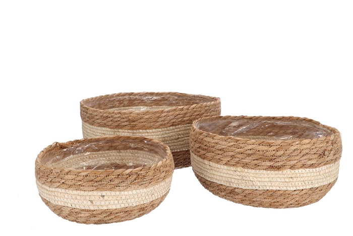 <h4>Seagrass Laos Straw Basket Natural Cream Stripe S/3 36x16cm</h4>