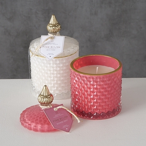 Candle pot Elaro, 2 ass., H 14 cm, D 8,5 cm, Wax, White, Pink Wax colour-mix
