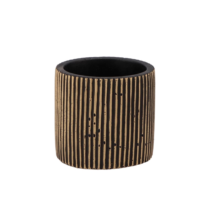 <h4>Stripes Black Gold Cylinder Pot 11x10cm Nm</h4>