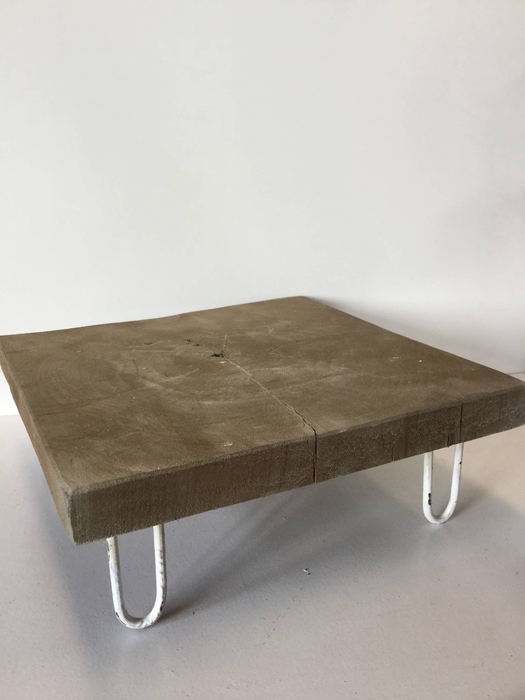 Teak Table square with white iron legs 29x29x10cm greywhite