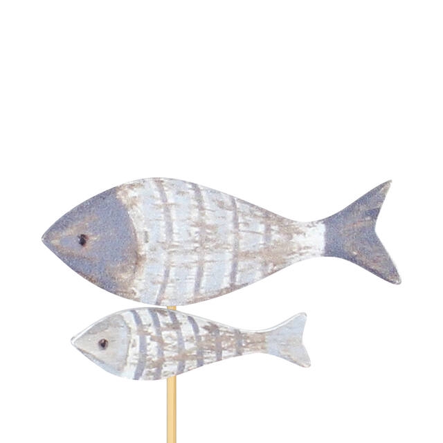 Bijsteker vissen hout 4,3x7,1cm+12cm stok blauw