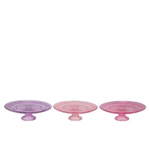 Dayah Pretty Pink Glass Plate On Foot 25x9cm Ass P/1