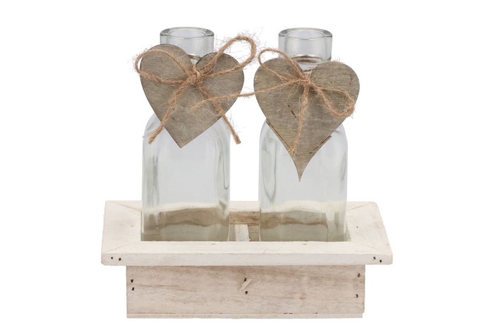 <h4>Wooden Rack + 2-bottles+heart White 15x10x16cm</h4>