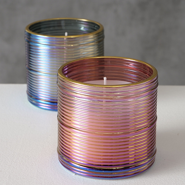 Candle pot Nemino, 2 ass., Round, H 7 cm, D 7 cm, Glass laquered, Wax mixed materials colour-mix