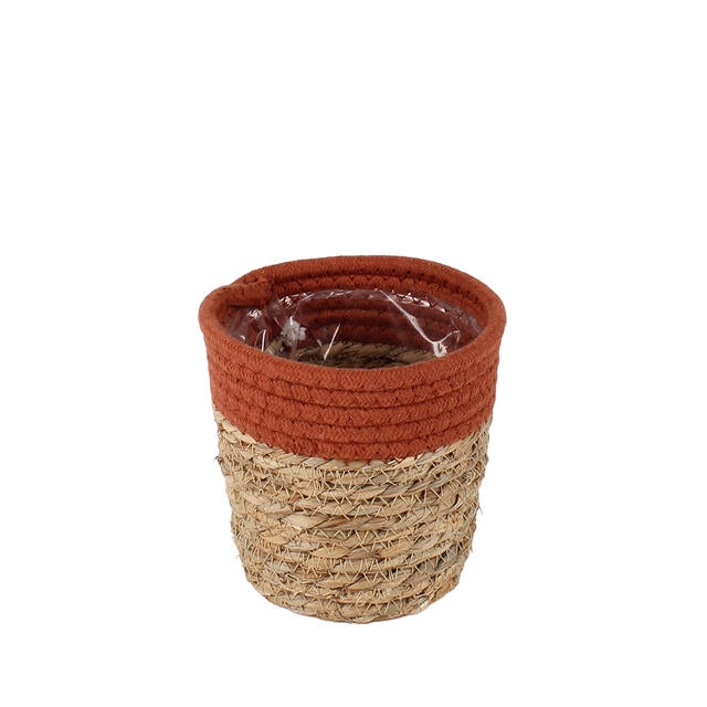 Basket Saga straw Ø13,5xH13cm terracotta