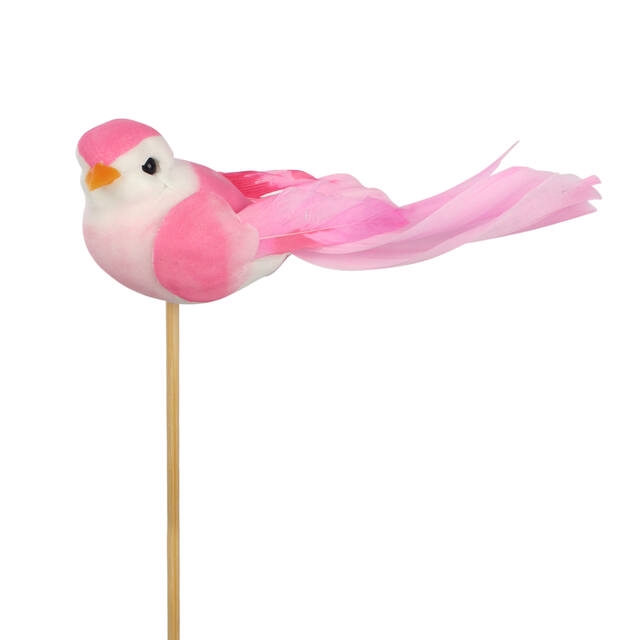 Bijsteker vogel Pájaro 11x4cm + 12cm stok roze