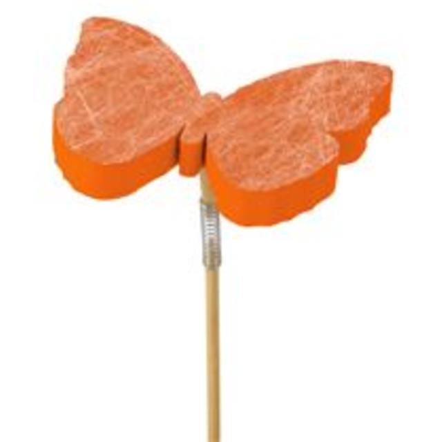 Bijsteker vlinder fiber foam 7x7cm+50cm stok oranj
