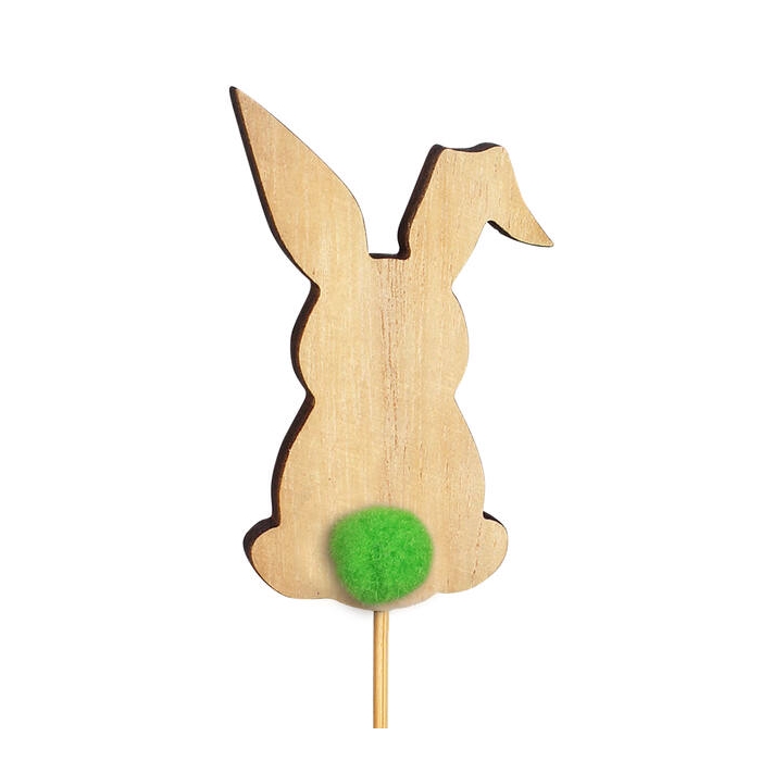 <h4>Bijsteker Bunny Pompon Hout 8x5cm+12cm Stok Groen</h4>