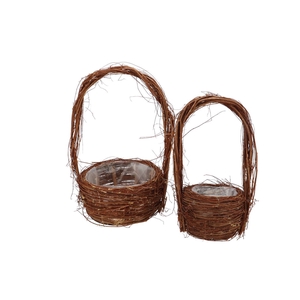 Wicker Elm Branches Brown With Handle Round Set 2 26x49cm
