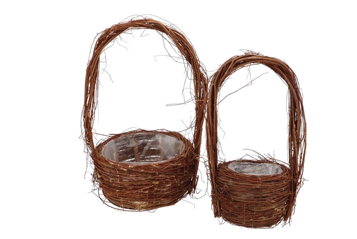<h4>Wicker Elm Branches Brown With Handle Round Set 2 26x49cm</h4>