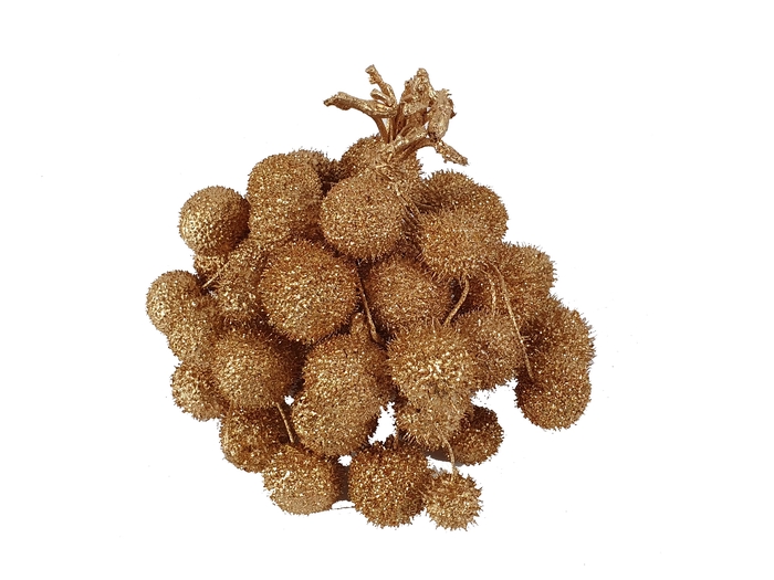 <h4>Small ball per bunch in poly antique gold + glitte</h4>