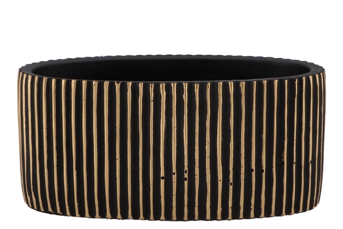 <h4>Stripes Black Gold Oval Pot 27x15x13cm Nm</h4>