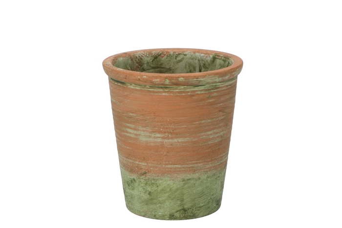 Pot En Ciment Vert Vieux/rouge 13x14cm