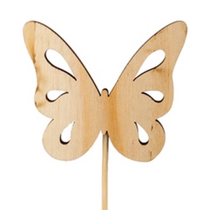 Bijsteker vlinder nature hout 6,5x7cm+50cm stok