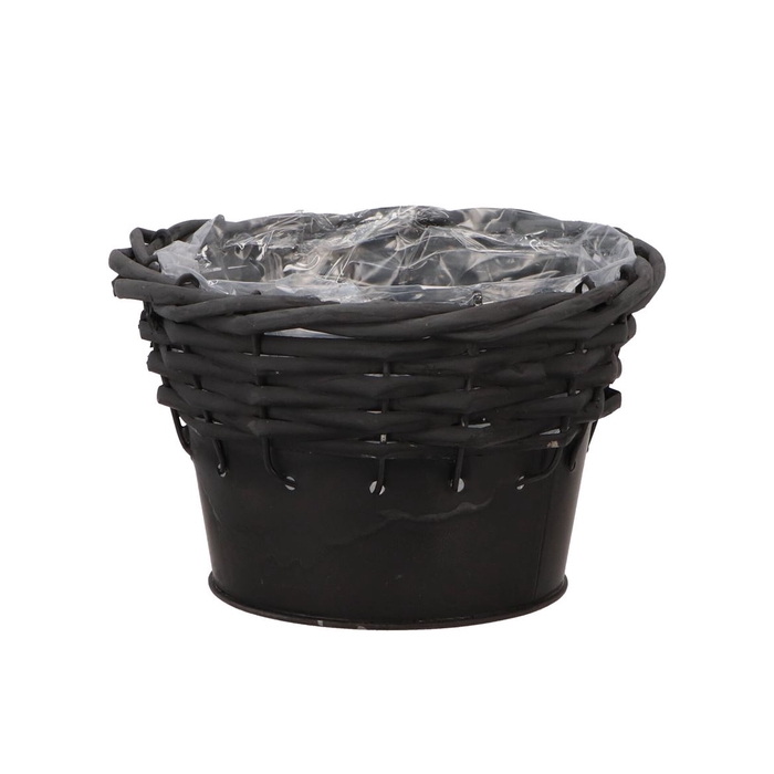 <h4>Wicker Basket Pot + Zinc Black 15x10cm Nm</h4>
