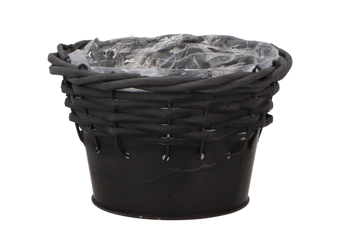 Wicker Basket Pot + Zinc Black 15x10cm Nm