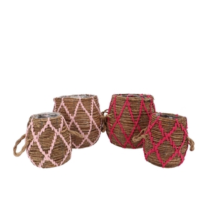 Venice Fuchsia/pink Basket Stitches Set 2 25x25x30/15x16x23