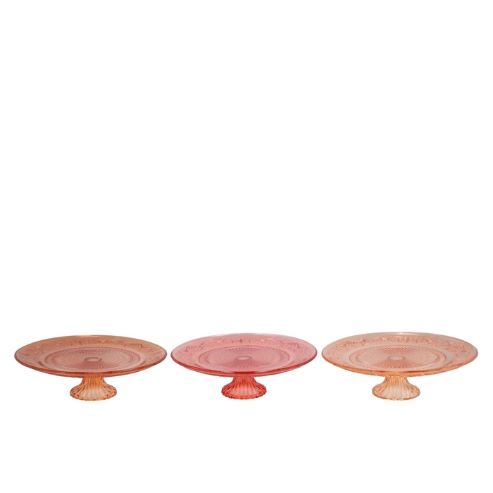 <h4>Dayah Coral Sunset Glass Plate On Foot 25x9cm Ass P/1</h4>