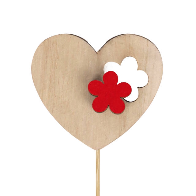 <h4>Pick heart flower wood 6x7cm+12cm stick red</h4>