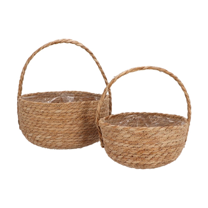 <h4>Seagrass Laos Straw Basket Natural Handle S/2 27x15cm</h4>