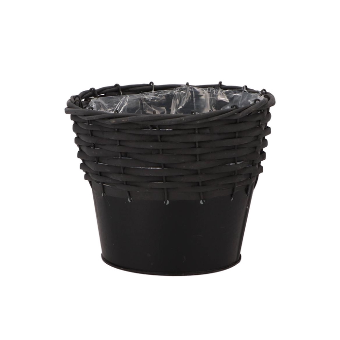 <h4>Wicker Basket Pot + Zinc Black 18x15cm Nm</h4>
