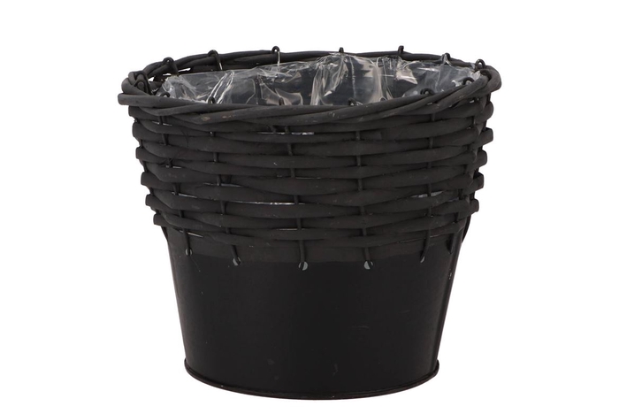 <h4>Wicker Basket Pot + Zinc Black 18x15cm Nm</h4>