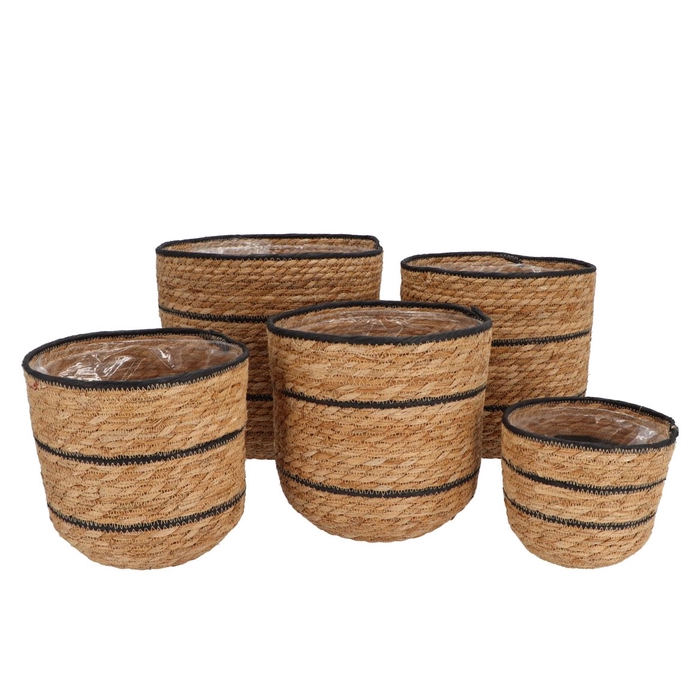 <h4>Seagrass Laos Straw Basket Natural Black Stripe S/5 28x29cm</h4>
